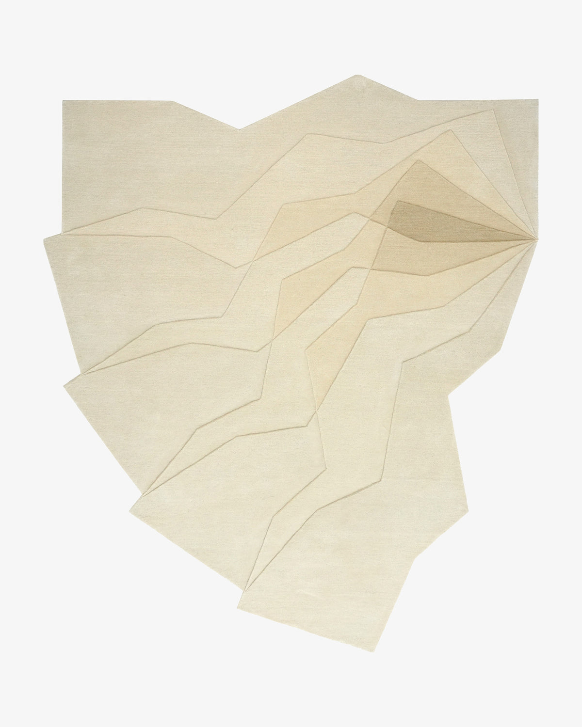 Lucid Wool Rug, hand-tufted in New Zealand wool, planes folding toward a single point, made to measure by Rugberry