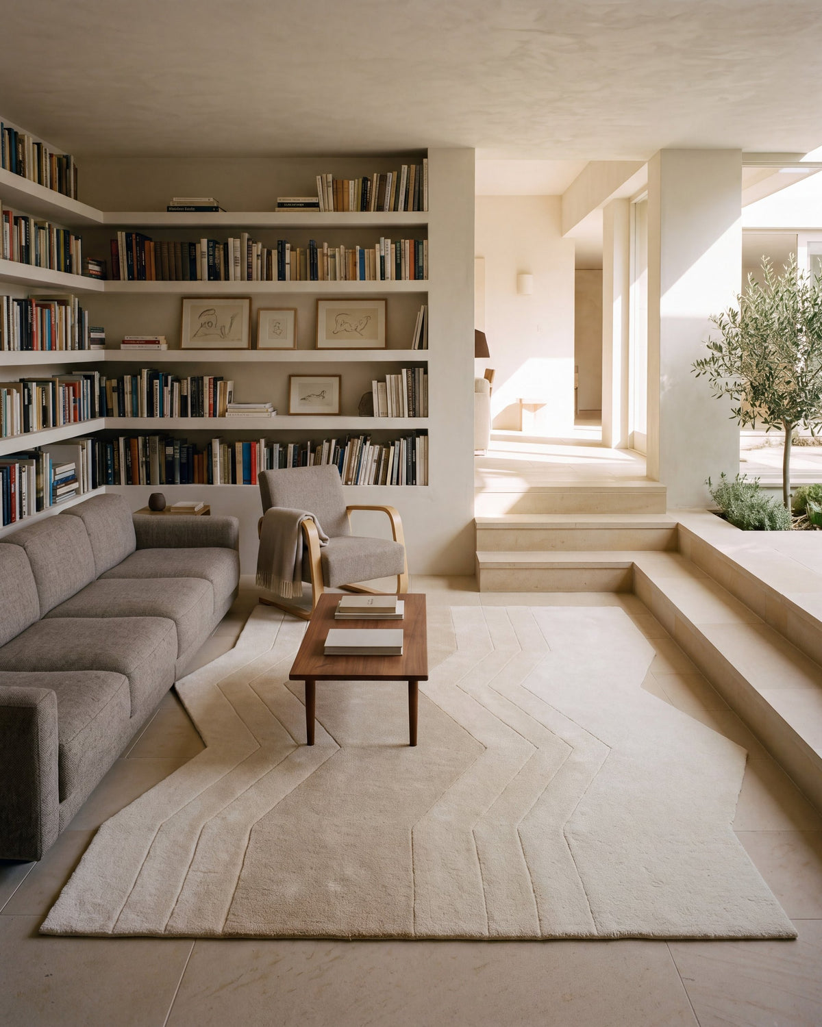 Cadence rug in a library room