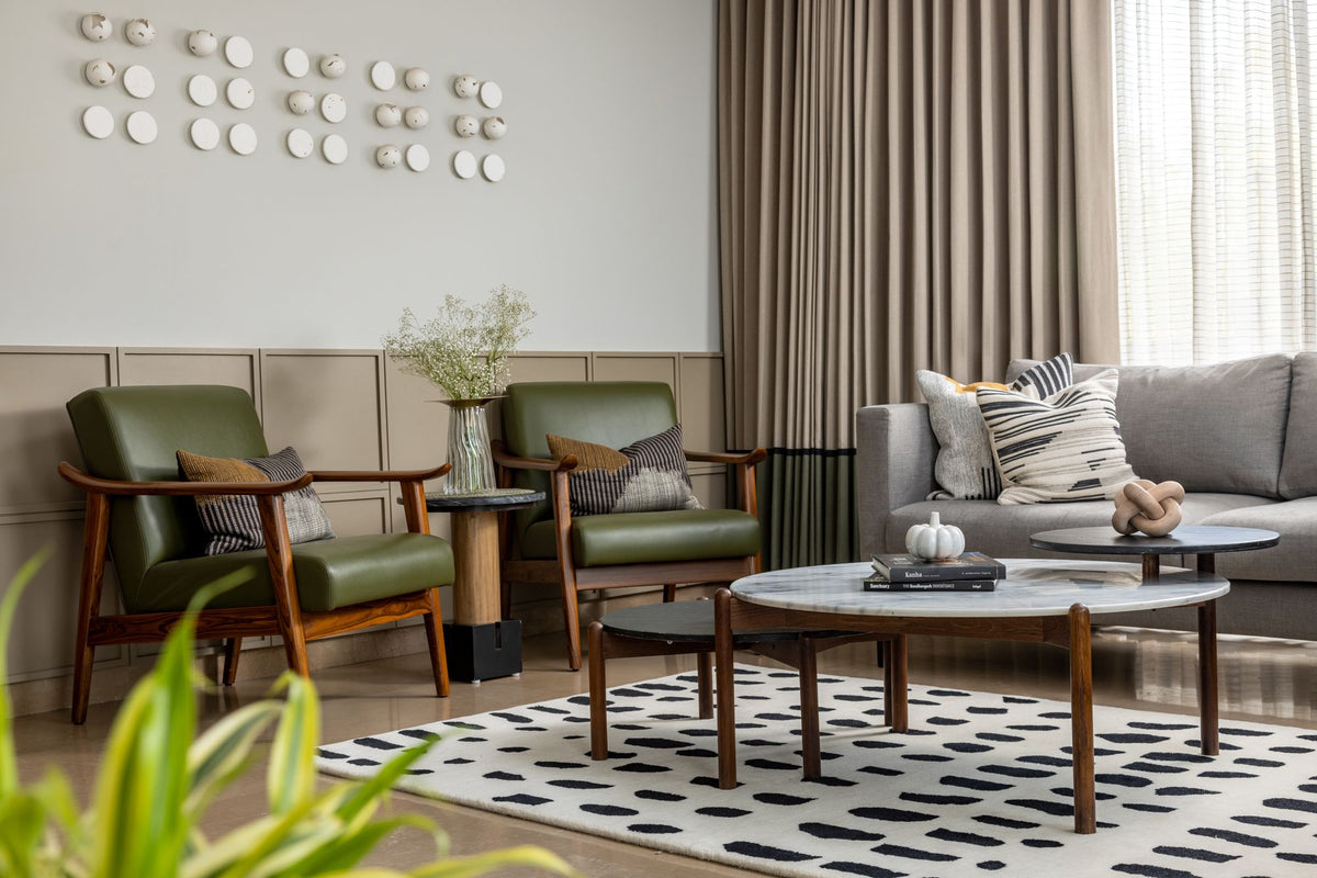 Arctic Wool Rug in a real living room, hand tufted New Zealand wool with ink marks on an ivory ground.